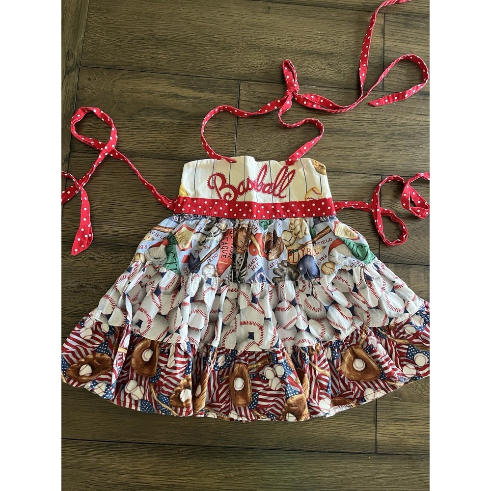 Kara Bella Made In USA Baseball Americana Patriotic Dress Girls Toddler Sz 3T